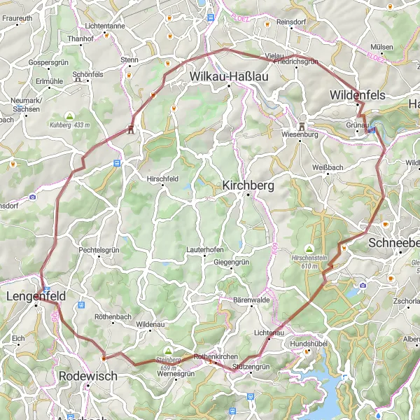 Karten-Miniaturansicht der Radinspiration "Rund um Lengenfeld - Abenteuerliche Gravel-Tour" in Chemnitz, Germany. Erstellt vom Tarmacs.app-Routenplaner für Radtouren