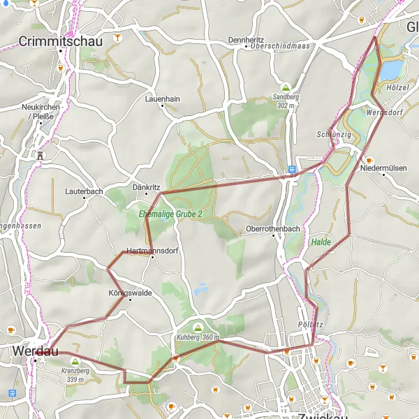 Karten-Miniaturansicht der Radinspiration "Kurzstrecke durch die Region" in Chemnitz, Germany. Erstellt vom Tarmacs.app-Routenplaner für Radtouren