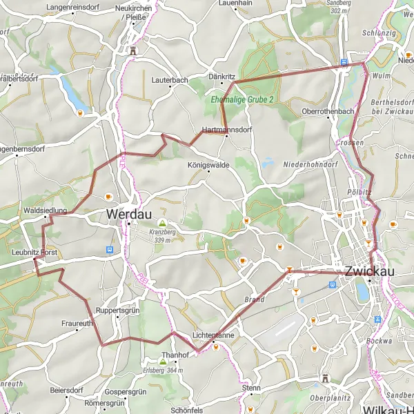 Map miniature of "Exploring Leubnitz Forst" cycling inspiration in Chemnitz, Germany. Generated by Tarmacs.app cycling route planner