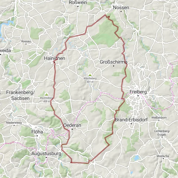 Map miniature of "Scenic Gravel Journey around Leubsdorf" cycling inspiration in Chemnitz, Germany. Generated by Tarmacs.app cycling route planner