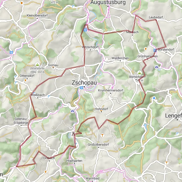 Map miniature of "The Scenic Loop" cycling inspiration in Chemnitz, Germany. Generated by Tarmacs.app cycling route planner