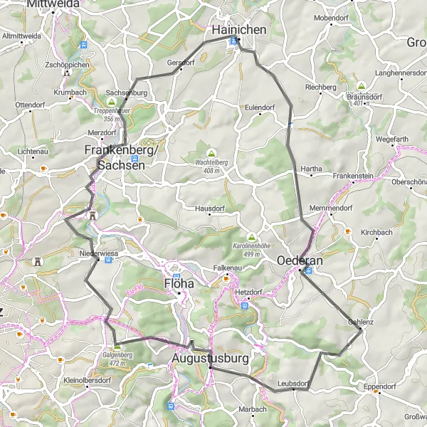 Karten-Miniaturansicht der Radinspiration "Hügeliges Straßenradfahren nach Leubsdorf" in Chemnitz, Germany. Erstellt vom Tarmacs.app-Routenplaner für Radtouren