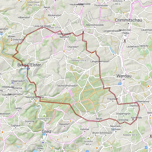 Karten-Miniaturansicht der Radinspiration "Entspannter Gravel-Rundweg durch die Natur" in Chemnitz, Germany. Erstellt vom Tarmacs.app-Routenplaner für Radtouren