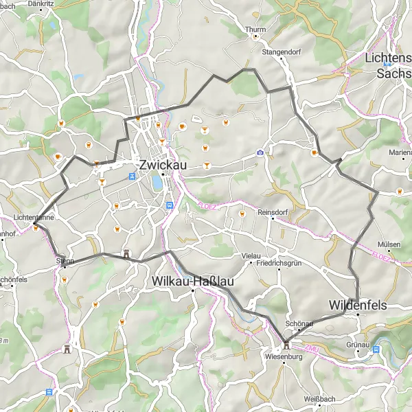 Map miniature of "The Pölbitz Loop" cycling inspiration in Chemnitz, Germany. Generated by Tarmacs.app cycling route planner