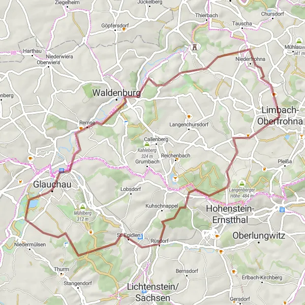 Map miniature of "Challenging Gravel Adventure" cycling inspiration in Chemnitz, Germany. Generated by Tarmacs.app cycling route planner