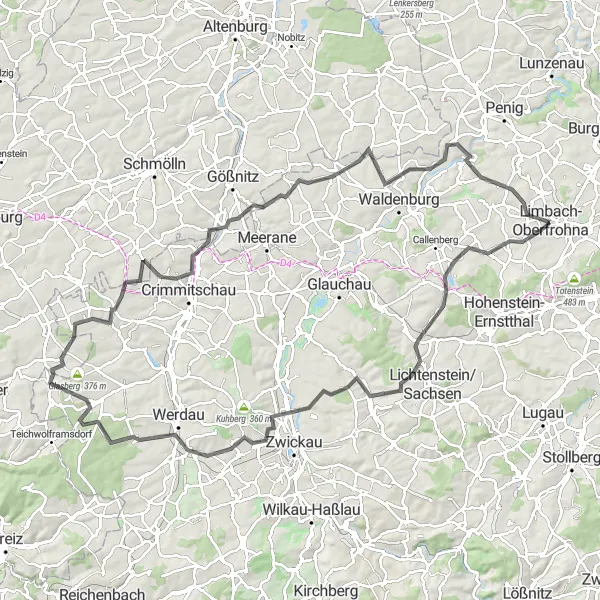 Karten-Miniaturansicht der Radinspiration "Kulturtour rund um Chemnitz" in Chemnitz, Germany. Erstellt vom Tarmacs.app-Routenplaner für Radtouren