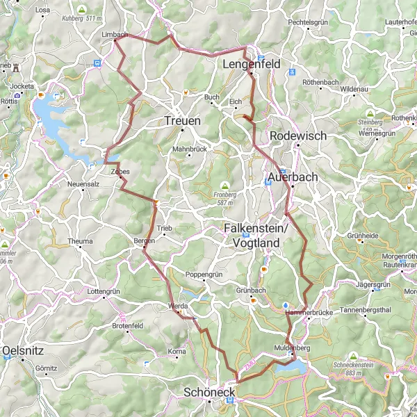 Karten-Miniaturansicht der Radinspiration "Bergiges Abenteuer rund um Limbach" in Chemnitz, Germany. Erstellt vom Tarmacs.app-Routenplaner für Radtouren