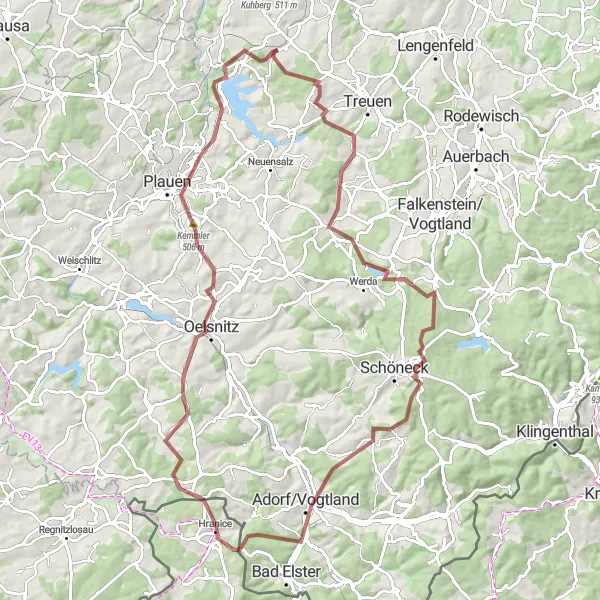 Map miniature of "Gravel Route through Limbach" cycling inspiration in Chemnitz, Germany. Generated by Tarmacs.app cycling route planner