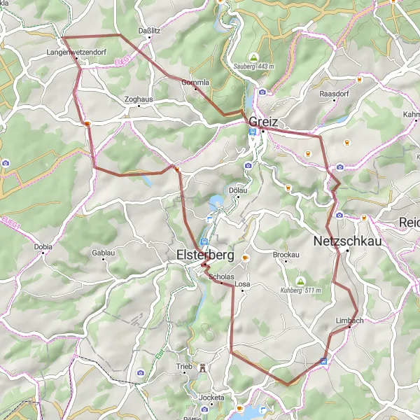 Map miniature of "The Eichberg Route" cycling inspiration in Chemnitz, Germany. Generated by Tarmacs.app cycling route planner