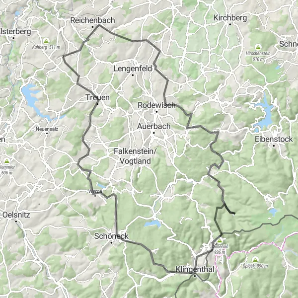 Karten-Miniaturansicht der Radinspiration "Eroberung des Vogtlandes" in Chemnitz, Germany. Erstellt vom Tarmacs.app-Routenplaner für Radtouren