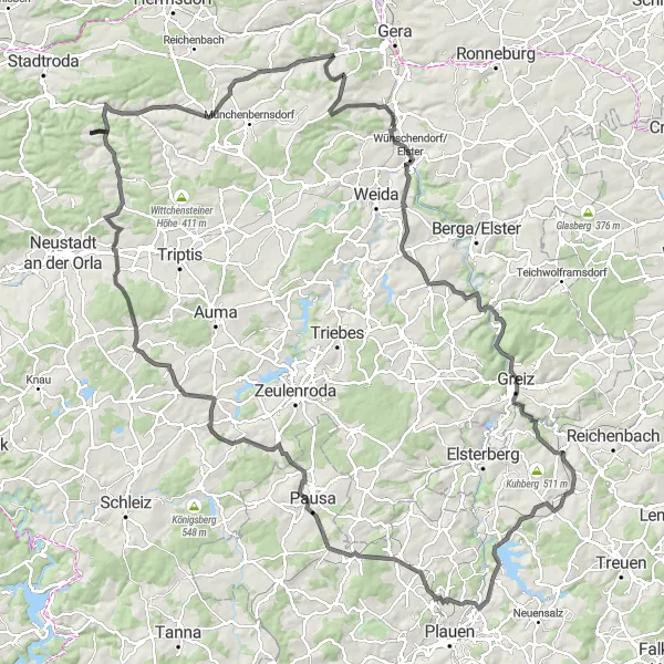 Karten-Miniaturansicht der Radinspiration "Bergtour um Limbach" in Chemnitz, Germany. Erstellt vom Tarmacs.app-Routenplaner für Radtouren