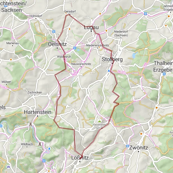 Karten-Miniaturansicht der Radinspiration "Erzgebirgsplateau Rundtour" in Chemnitz, Germany. Erstellt vom Tarmacs.app-Routenplaner für Radtouren