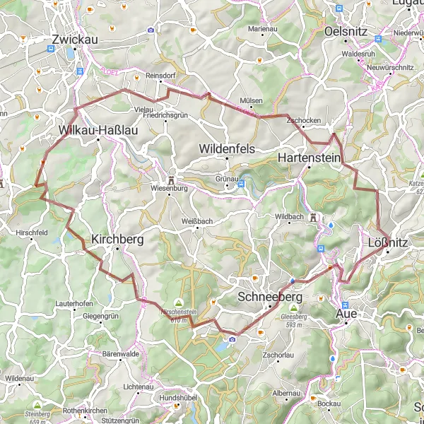 Karten-Miniaturansicht der Radinspiration "Erzgebirgsblick Runde" in Chemnitz, Germany. Erstellt vom Tarmacs.app-Routenplaner für Radtouren