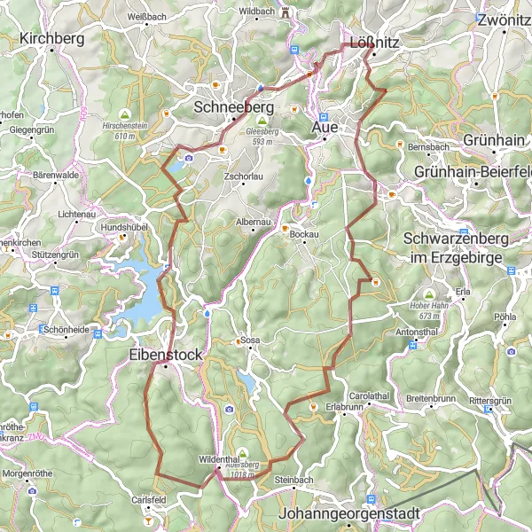 Karten-Miniaturansicht der Radinspiration "Gravel-Abenteuer durch Morgenleithe und Eibenstock" in Chemnitz, Germany. Erstellt vom Tarmacs.app-Routenplaner für Radtouren