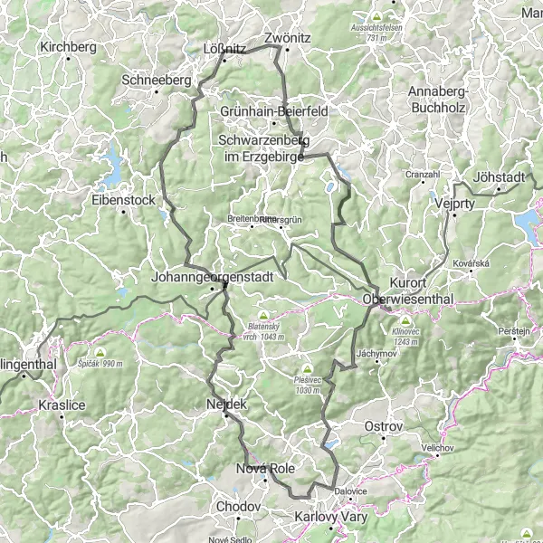 Karten-Miniaturansicht der Radinspiration "Erzgebirge Panorama Tour" in Chemnitz, Germany. Erstellt vom Tarmacs.app-Routenplaner für Radtouren