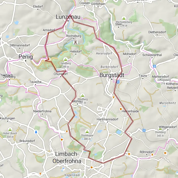Karten-Miniaturansicht der Radinspiration "Graveltour durch die Region Chemnitz" in Chemnitz, Germany. Erstellt vom Tarmacs.app-Routenplaner für Radtouren