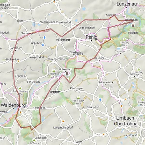 Karten-Miniaturansicht der Radinspiration "Rochsburg und Märchenwiese Gravel-Tour" in Chemnitz, Germany. Erstellt vom Tarmacs.app-Routenplaner für Radtouren