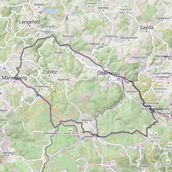 Karten-Miniaturansicht der Radinspiration "62 km Rennradabenteuer in der Umgebung von Marienberg" in Chemnitz, Germany. Erstellt vom Tarmacs.app-Routenplaner für Radtouren