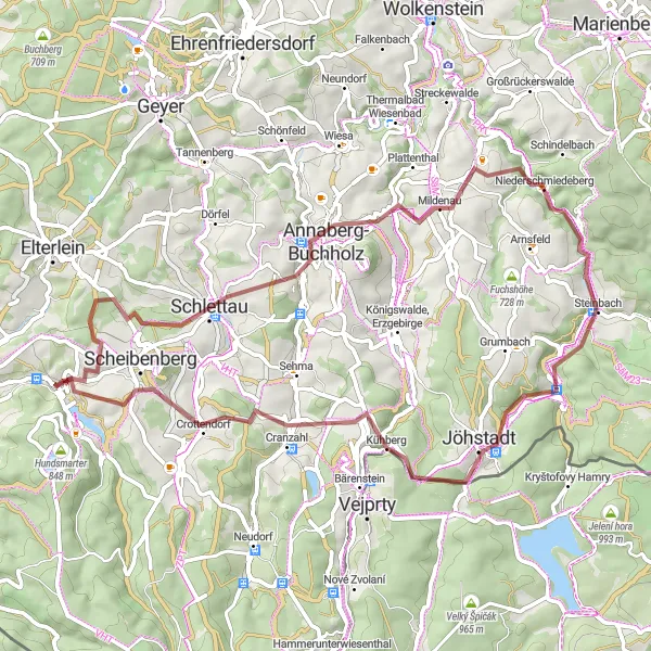 Karten-Miniaturansicht der Radinspiration "Graveltour durch das Erzgebirge" in Chemnitz, Germany. Erstellt vom Tarmacs.app-Routenplaner für Radtouren