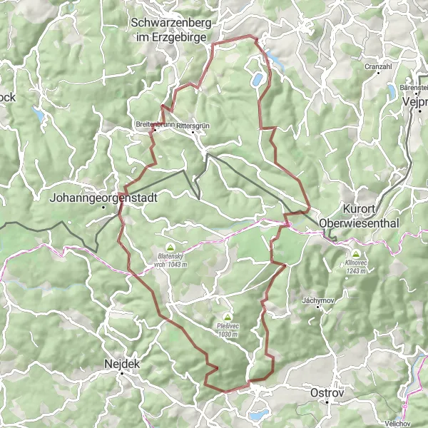 Map miniature of "Angenehme Gravel-Tour durch das Erzgebirge" cycling inspiration in Chemnitz, Germany. Generated by Tarmacs.app cycling route planner