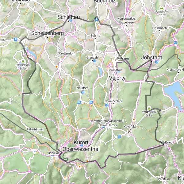 Map miniature of "The Erzgebirge Adventure" cycling inspiration in Chemnitz, Germany. Generated by Tarmacs.app cycling route planner