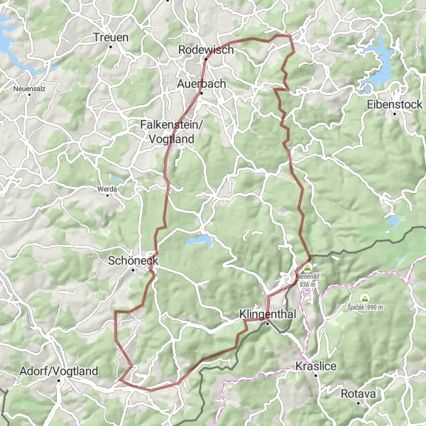 Karten-Miniaturansicht der Radinspiration "Gravel Tour von Markneukirchen nach Erlbach" in Chemnitz, Germany. Erstellt vom Tarmacs.app-Routenplaner für Radtouren