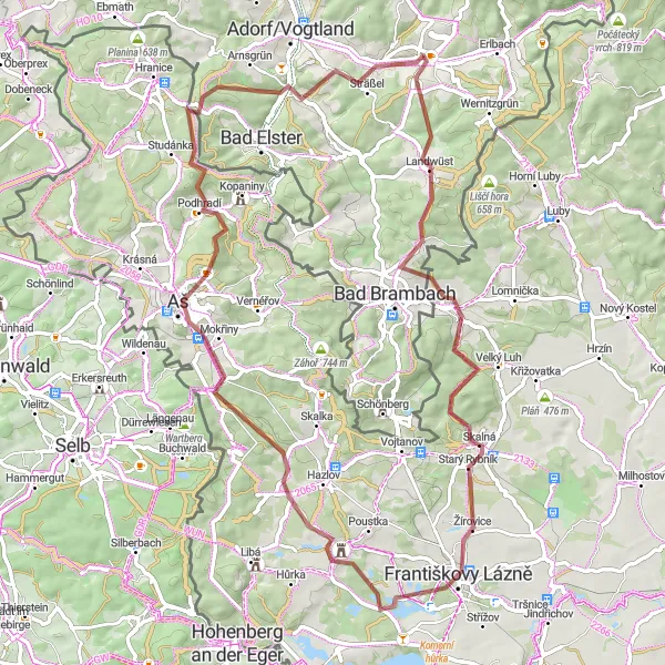 Karten-Miniaturansicht der Radinspiration "Gravel Tour um Markneukirchen" in Chemnitz, Germany. Erstellt vom Tarmacs.app-Routenplaner für Radtouren