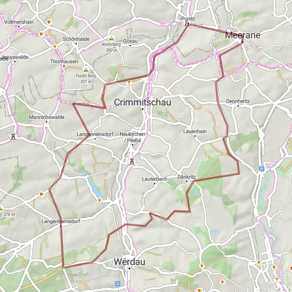 Karten-Miniaturansicht der Radinspiration "Einzigartige Gravel-Tour durch die Natur" in Chemnitz, Germany. Erstellt vom Tarmacs.app-Routenplaner für Radtouren