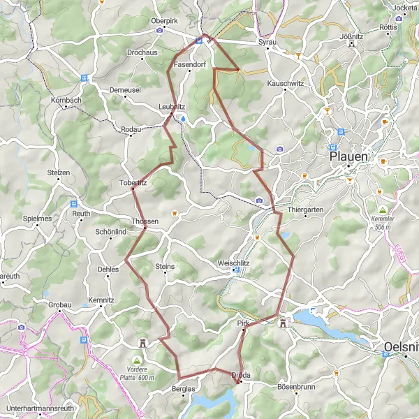 Map miniature of "Gravel Adventure to Straßberg" cycling inspiration in Chemnitz, Germany. Generated by Tarmacs.app cycling route planner