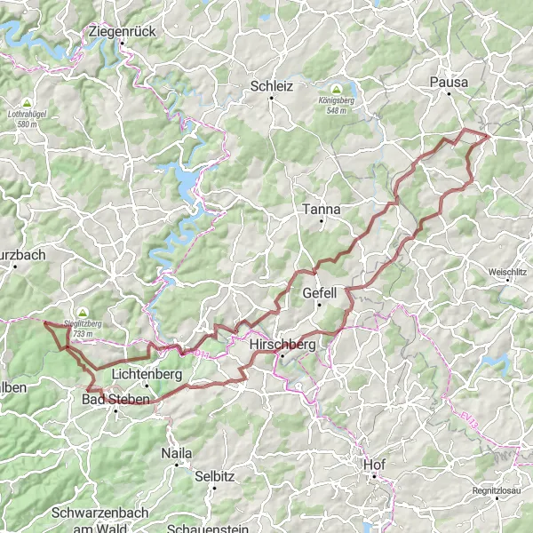Map miniature of "The Ultimate Gravel Challenge" cycling inspiration in Chemnitz, Germany. Generated by Tarmacs.app cycling route planner