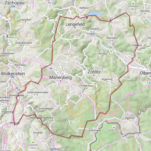 Map miniature of "Ziegenrücken - Mauersberg Gravel Adventure" cycling inspiration in Chemnitz, Germany. Generated by Tarmacs.app cycling route planner