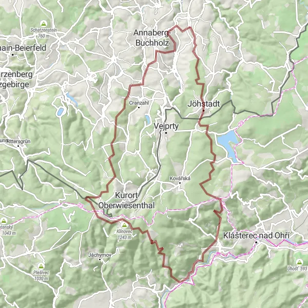 Map miniature of "The Ultimate Gravel Adventure in the Ore Mountains" cycling inspiration in Chemnitz, Germany. Generated by Tarmacs.app cycling route planner