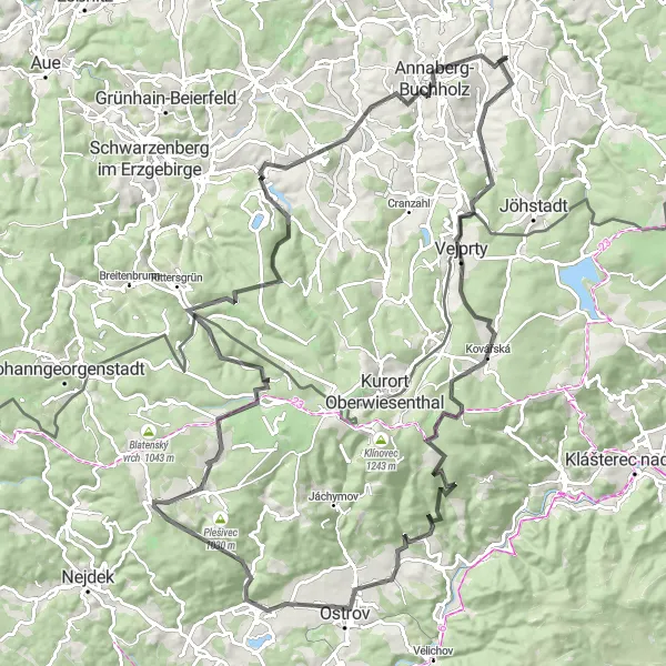 Map miniature of "The Ore Mountains Challenge" cycling inspiration in Chemnitz, Germany. Generated by Tarmacs.app cycling route planner