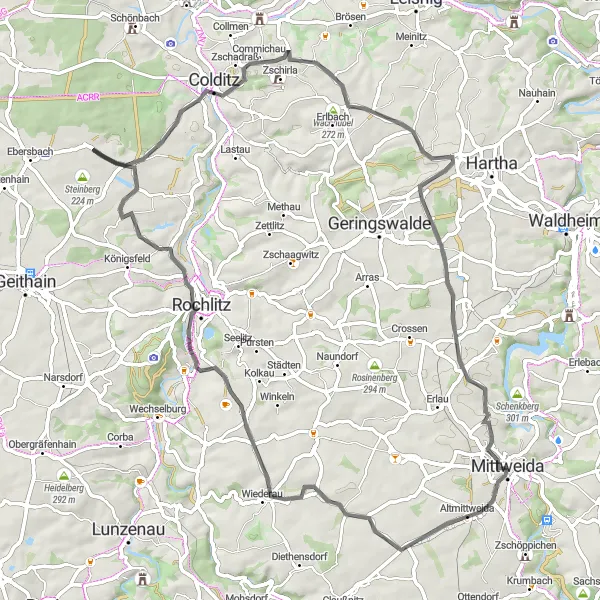 Karten-Miniaturansicht der Radinspiration "Muldetalrunde" in Chemnitz, Germany. Erstellt vom Tarmacs.app-Routenplaner für Radtouren