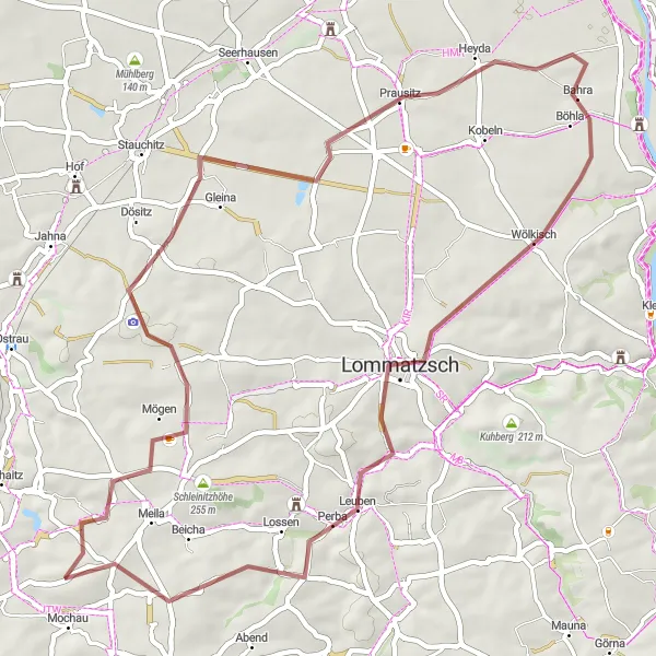 Map miniature of "Auterwitz and Goldberg Gravel Circuit" cycling inspiration in Chemnitz, Germany. Generated by Tarmacs.app cycling route planner