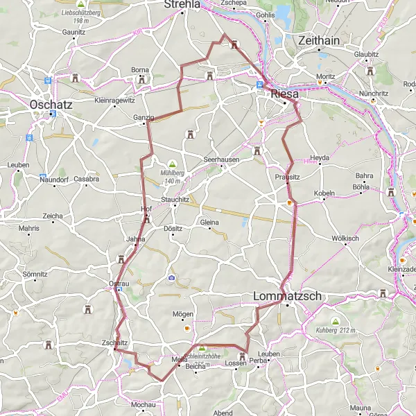 Map miniature of "Exploring Auterwitz and Riesa Gravel Route" cycling inspiration in Chemnitz, Germany. Generated by Tarmacs.app cycling route planner