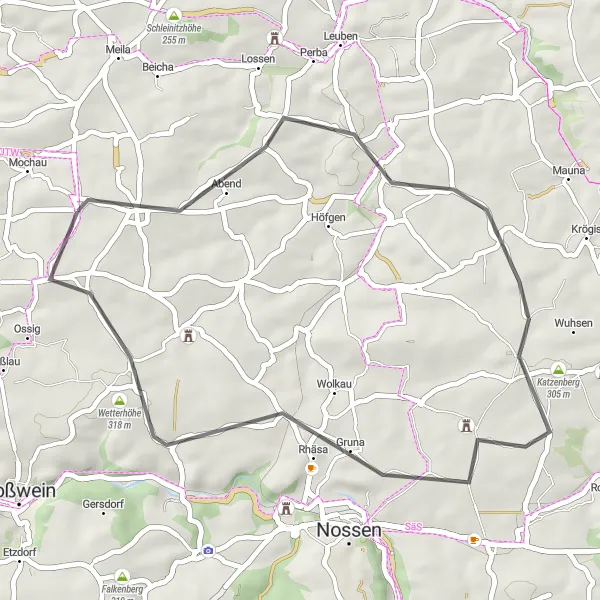 Map miniature of "Blauberg and Wendischbora Road Loop" cycling inspiration in Chemnitz, Germany. Generated by Tarmacs.app cycling route planner