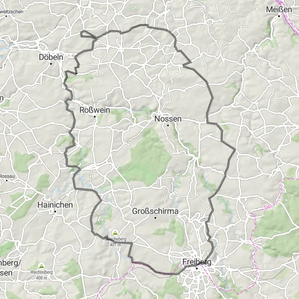 Karten-Miniaturansicht der Radinspiration "Rundweg über Blauberg und Eichberg" in Chemnitz, Germany. Erstellt vom Tarmacs.app-Routenplaner für Radtouren
