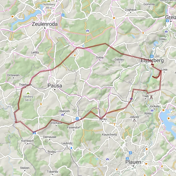 Map miniature of "Scenic Gravel Exploration" cycling inspiration in Chemnitz, Germany. Generated by Tarmacs.app cycling route planner