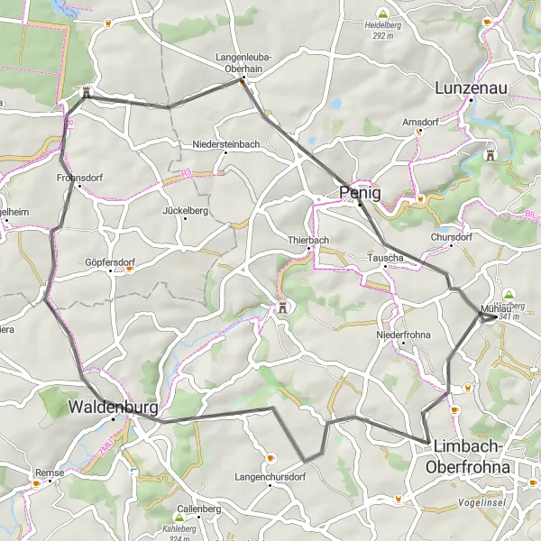 Map miniature of "Bräunsdorf and Penig Loop" cycling inspiration in Chemnitz, Germany. Generated by Tarmacs.app cycling route planner