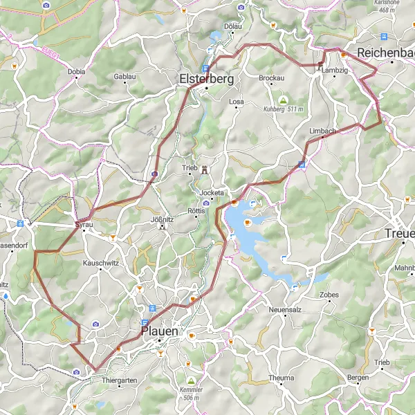 Karten-Miniaturansicht der Radinspiration "Rundweg von Mylau nach Hirschstein" in Chemnitz, Germany. Erstellt vom Tarmacs.app-Routenplaner für Radtouren