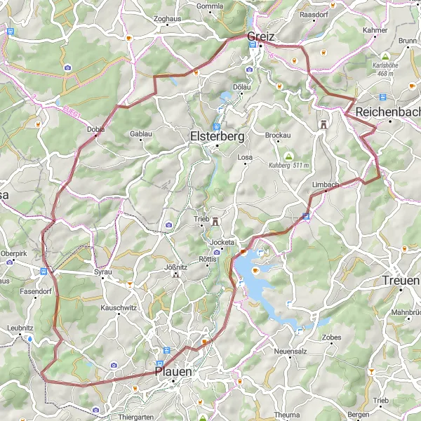 Karten-Miniaturansicht der Radinspiration "Abenteuertour durch Plauen und Greiz" in Chemnitz, Germany. Erstellt vom Tarmacs.app-Routenplaner für Radtouren