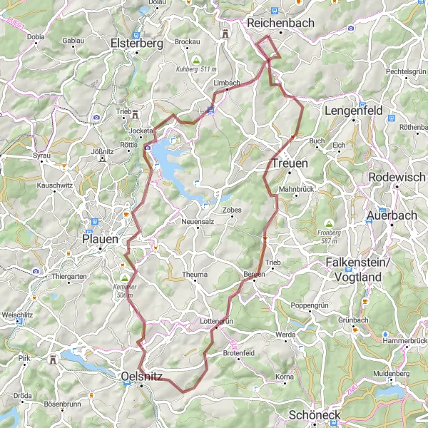 Map miniature of "Off-road Adventure through Scenic Gravel Routes" cycling inspiration in Chemnitz, Germany. Generated by Tarmacs.app cycling route planner