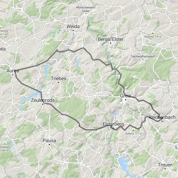 Karten-Miniaturansicht der Radinspiration "Rundtour durch Greiz und Reichenbach" in Chemnitz, Germany. Erstellt vom Tarmacs.app-Routenplaner für Radtouren