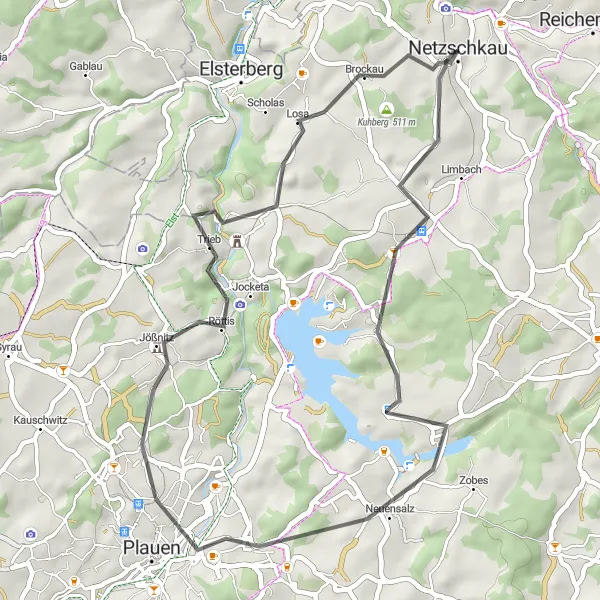 Map miniature of "The Herlasgrün Loop" cycling inspiration in Chemnitz, Germany. Generated by Tarmacs.app cycling route planner