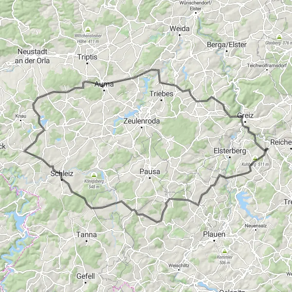 Karten-Miniaturansicht der Radinspiration "Entdeckungstour durch Schleiz und Greiz" in Chemnitz, Germany. Erstellt vom Tarmacs.app-Routenplaner für Radtouren