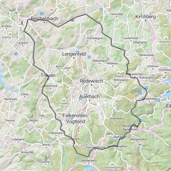 Map miniature of "Netzschkau Loop" cycling inspiration in Chemnitz, Germany. Generated by Tarmacs.app cycling route planner