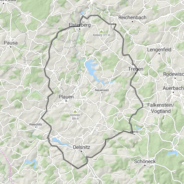 Karten-Miniaturansicht der Radinspiration "Panoramatour durch malerische Landschaften" in Chemnitz, Germany. Erstellt vom Tarmacs.app-Routenplaner für Radtouren