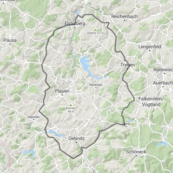 Map miniature of "Oelsnitz Challenge" cycling inspiration in Chemnitz, Germany. Generated by Tarmacs.app cycling route planner