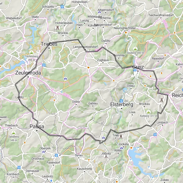 Map miniature of "Picturesque Road Cycling Journey" cycling inspiration in Chemnitz, Germany. Generated by Tarmacs.app cycling route planner